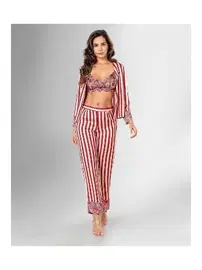 Ahu Lingerie Sabahlık Sütyen Pijama Takımı Kırmızı Çizgili Ahu Loriva 1844