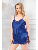 Saks Büyük Beden Saten Babydoll Şort Takımı Ahu Primoda 1024 Lacivert