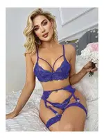 Saks Dantelli Özel Gece Jartiyer Takımı 5 Parça Ruselin 2023 Lacivert