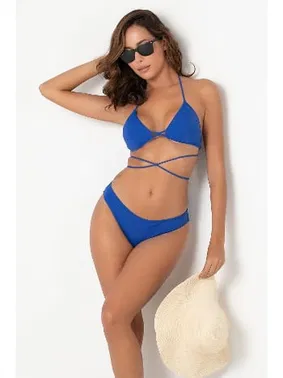 DOREMI Saks Mavi Bağlama Detaylı Normal Bel Bikini Takım DoReMi 002-001002 - Alternatif Görünüm