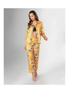 Ahu Lingerie Sarı Çiçekli Sütyenli 3lü Pijama Takımı Ahu Loriva 1847