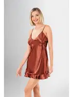 Saten 2Li Kısa Sabahlık Takımı Kiremit Ahu Loriva 1910 Kahverengi detay görünüm