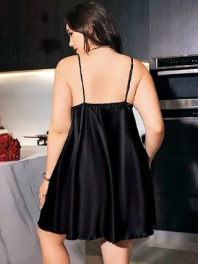 Pink Night Saten Askılı Kelebek Tasarım Büyük Beden Erotik Gecelik Pink Night 6648 - Alternatif Görünüm