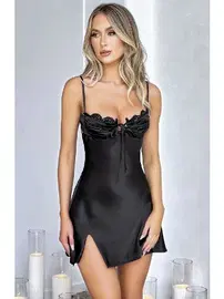 Pink Night Saten Askılı Siyah Erotik Kadın Gecelik Pink Night 4404