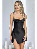 Saten Askılı Siyah Erotik Kadın Gecelik Pink Night 4404 Siyah