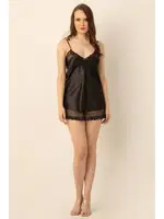 Saten Ayarlanabilir Askılı Tül Detaylı Mini Gecelik DoReMi 002-001056 Siyah