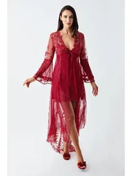 İmaj Saten Bordo Gecelik Takımı Transparan Dantel Detaylı İmaj 4200