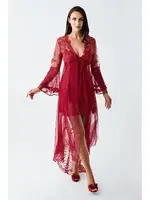 Saten Bordo Gecelik Takımı Transparan Dantel Detaylı İmaj 4200 Bordo
