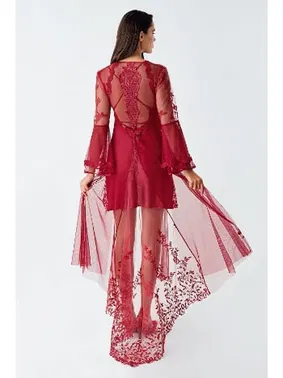 İmaj Saten Bordo Gecelik Takımı Transparan Dantel Detaylı İmaj 4200 - Alternatif Görünüm