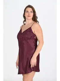 Ahu Lingerie Saten Büyük Beden Mürdüm Gecelik Ahu Primoda 2108