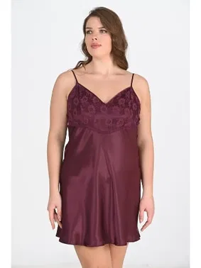 Ahu Lingerie Saten Büyük Beden Mürdüm Gecelik Ahu Primoda 2108 - Alternatif Görünüm