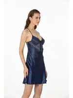 Sırt Dekolteli Saten Dantelli Kısa Kadın GecelikPierre Cardin 680 Lacivert görsel 20