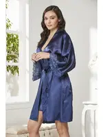 Saten Dantelli Çapraz Askılı Gecelik Sabahlık Takımı Pierre Cardin 4250 Lacivert görsel 21