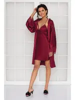 Saten Dantelli Çapraz Askılı Gecelik Sabahlık Takımı Pierre Cardin 4250 Bordo görsel 11