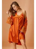 Saten Dantelli Kimono Takım Amber Nurteks 5336 Turuncu