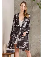 Saten Emprime Dantelli Desenli Gecelik Sabahlık Takım Pierre Cardin 2430  Siyah görsel 6