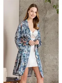 Pierre Cardin Çiçek Desenli Saten Emprime Gecelik Sabahlık Takım Pierre Cardin 2410