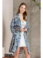 Çiçek Desenli Saten Emprime Gecelik Sabahlık Takım Pierre Cardin 2410 Ekru