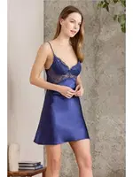 Saten Emprime Gecelik Sabahlık Takım Pierre Cardin 2415  Lacivert görsel 8