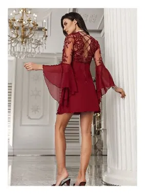 İmaj Saten Fantazi Gecelik Takımı Transparan Dantel Sırtı Biyeli Bağlama Detaylı İmaj 3205