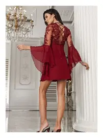 İmaj Saten Fantazi Gecelik Takımı Transparan Dantel Sırtı Biyeli Bağlama Detaylı İmaj 3205