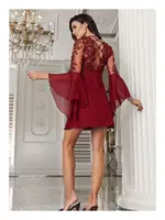 Saten Fantazi Gecelik Takımı Transparan Dantel Sırtı Biyeli Bağlama Detaylı İmaj 3205 Bordo