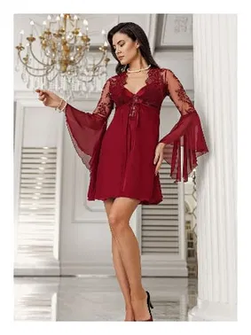 İmaj Saten Fantazi Gecelik Takımı Transparan Dantel Sırtı Biyeli Bağlama Detaylı İmaj 3205 - Alternatif Görünüm