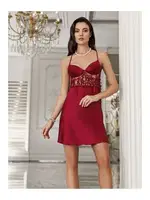 Saten Fantazi Gecelik Takımı Transparan Dantel Sırtı Biyeli Bağlama Detaylı İmaj 3205 Bordo farklı açı