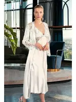 Saten Gecelik Sabahlık Nurteks 5184 Ekru detay görünüm