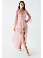 Saten Gecelik Takımı Transparan Dantel Detaylı İmaj 4200 Pudra