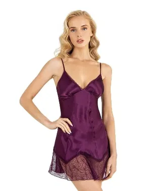 Ahu Lingerie Saten İnce Askılı Mor Kısa Gecelik Ahu Primoda 8227