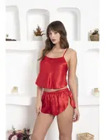 Saten İp Askılı Şortlu Takım NBB 3186 Kırmızı