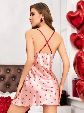 Pink Night Saten Kalpli Dantelli Pembe Erotik Gecelik Pink Night 3701 - Alternatif Görünüm