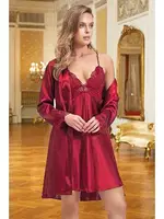 Saten Kimono Takım Nurteks 5324 Bordo görsel 4