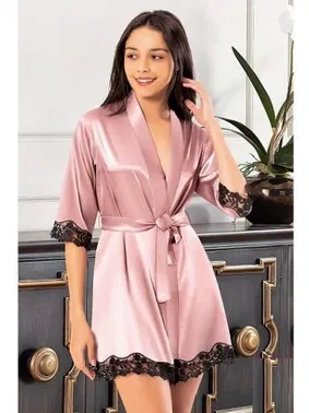 XSES Saten Kısa Kuşaklı Dantelli Kadın Sabahlık XSES 2118