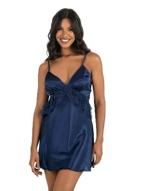 Ahu Lingerie Saten Lacivert Kısa Fırfırlı Gecelik Ahu Primoda 8225