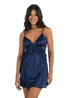 Saten Lacivert Kısa Fırfırlı Gecelik Ahu Primoda 8225 Lacivert