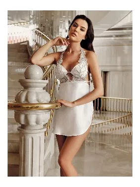 İmaj Saten Mini Dantelli Tüllü Taşlı Transparan Fantazi Gecelik Takım İmaj 4217 - Alternatif Görünüm