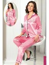 Saten Önden Düğmeli Cepli Gömlek Yaka Kadın Pijama Takımı Pembe XSES 2105