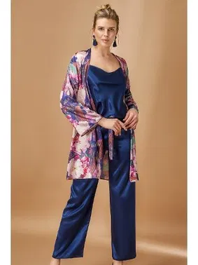 Nurteks Saten Pijama Takım Lacivert Nurteks 5951