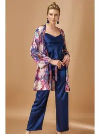 Nurteks Saten Pijama Takım Lacivert Nurteks 5951