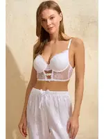 Saten Çiçek Desenli Dantelli Sabahlık Balenli Destekli Dolgulu Büstiyer Sütyen ve Pantolon Pijama 3'lü Takım Anıl 4821 Beyaz detay görünüm