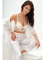 Saten Çiçek Desenli Dantelli Sabahlık Balenli Destekli Dolgulu Büstiyer Sütyen ve Pantolon Pijama 3'lü Takım Anıl 4821 Beyaz farklı açı