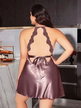 Pink Night Saten Sırt Dekolteli Büyük Beden Fantezi Gecelik Pink Night 6676 - Alternatif Görünüm