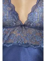 Saten Sırt Dekolteli Dantelli Midi Gecelik Pierre Cardin 905  Lacivert görsel 20