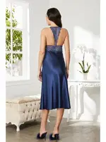 Saten Sırt Dekolteli Dantelli Midi Gecelik Pierre Cardin 905  Lacivert görsel 19