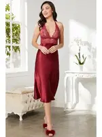 Saten Sırt Dekolteli Dantelli Midi Gecelik Pierre Cardin 905  Bordo görsel 18