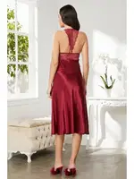 Saten Sırt Dekolteli Dantelli Midi Gecelik Pierre Cardin 905  Bordo görsel 15