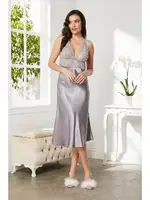 Saten Sırt Dekolteli Dantelli Midi Gecelik Pierre Cardin 905  görsel 11