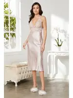 Saten Sırt Dekolteli Dantelli Midi Gecelik Pierre Cardin 905  Pudra görsel 5